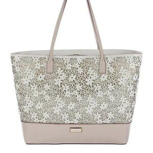 Euc Kate Spade NY Ivory & Cream Laser Floral Tote Bag Purse
